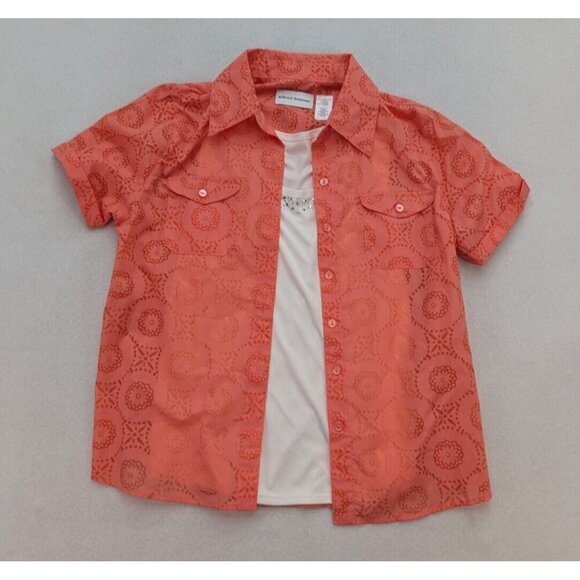 Alfred Dunner Women's Top Size 8 Orange Short Sleeve 2-For Button-Up - Picture 1 of 12